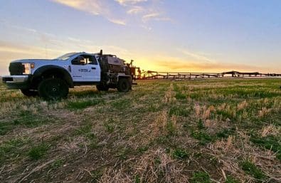 Warne Green Force truck spraying a pasture Warne Green Force truck spraying a pasture
